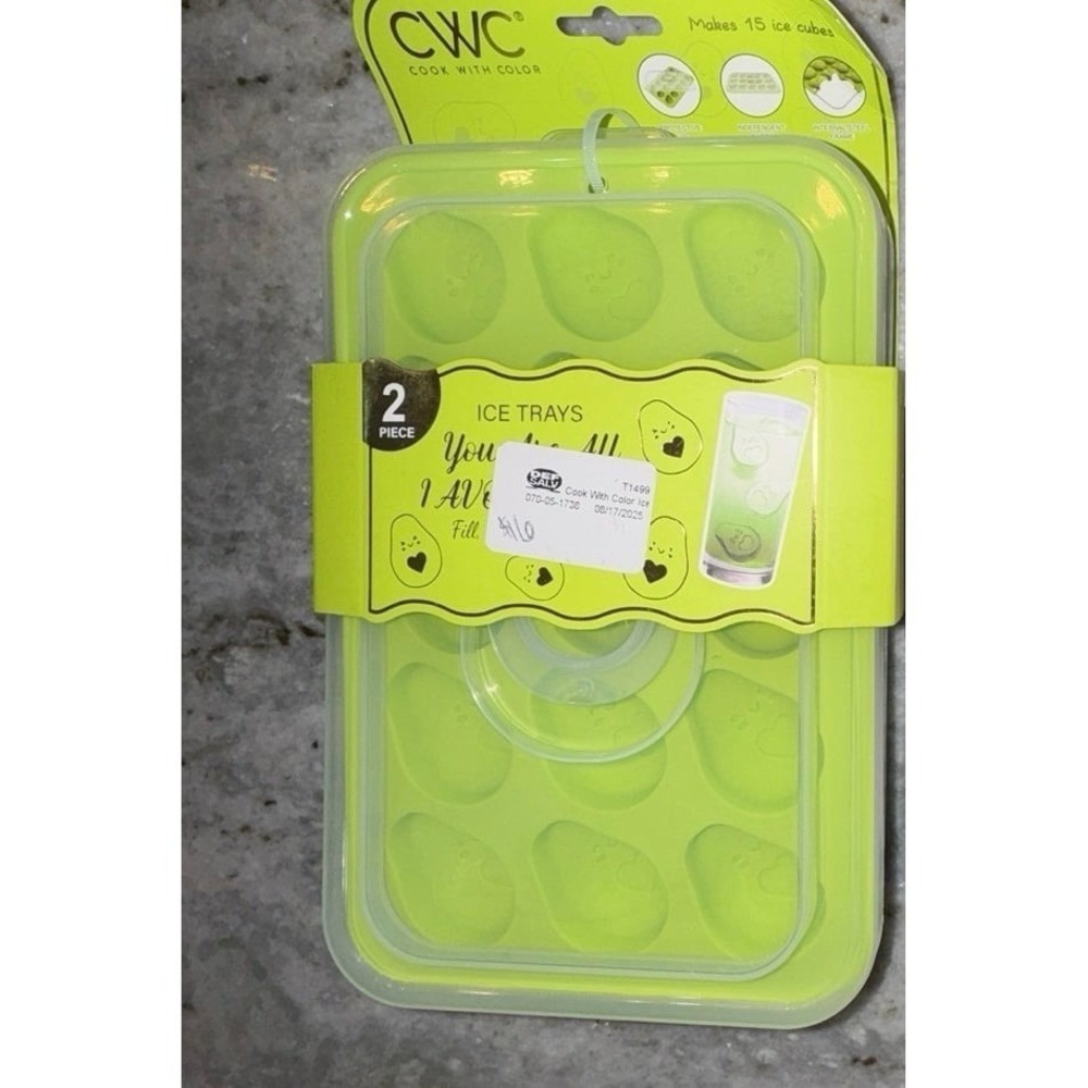 NEW Cook With Color CWC Silicone Ice Cube Mold Green Reusable Avocado Cute